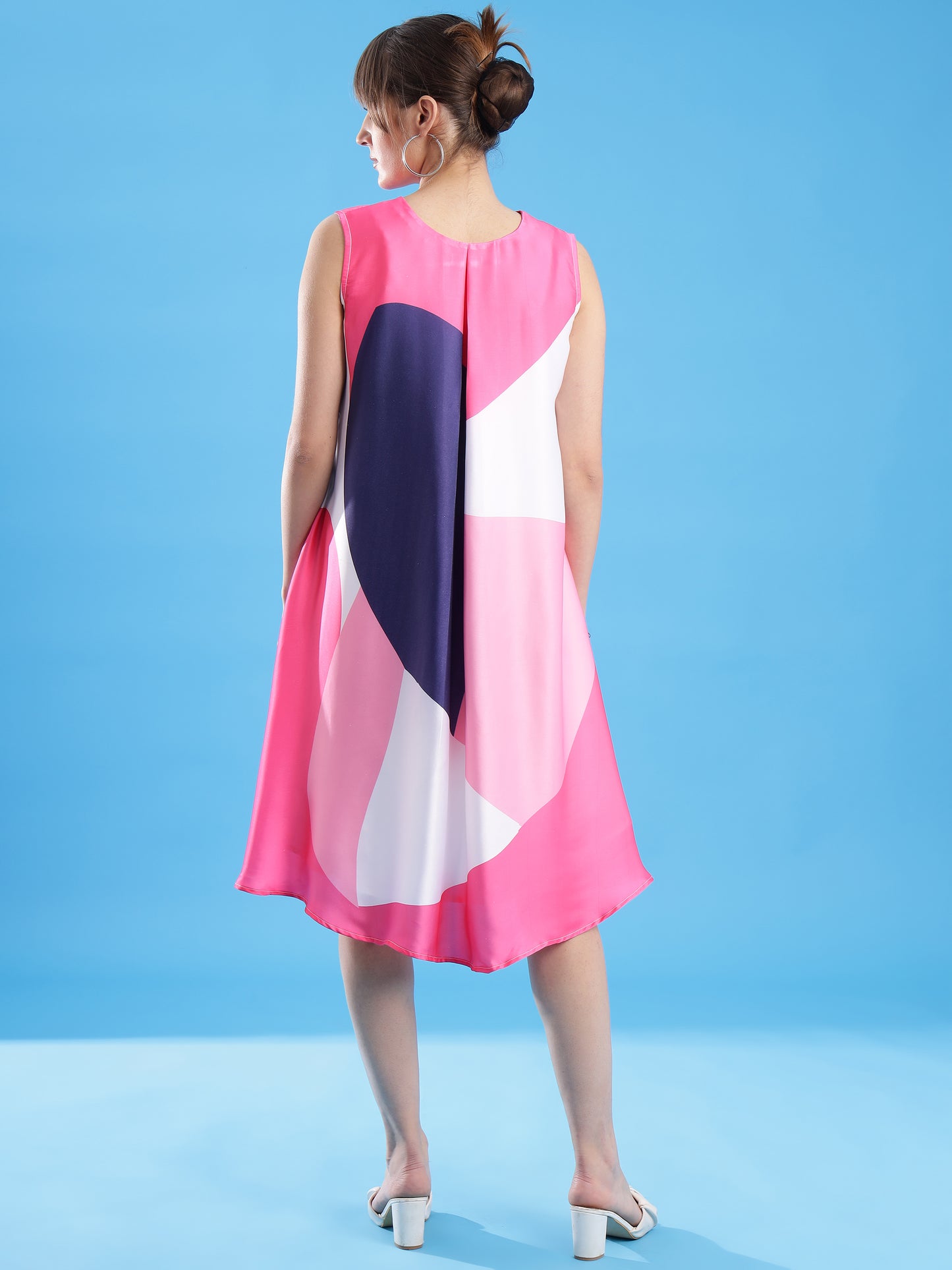 KSHWE's Radiant Bloom: Colourful Satin A-Line Dress for Effortless Elegance