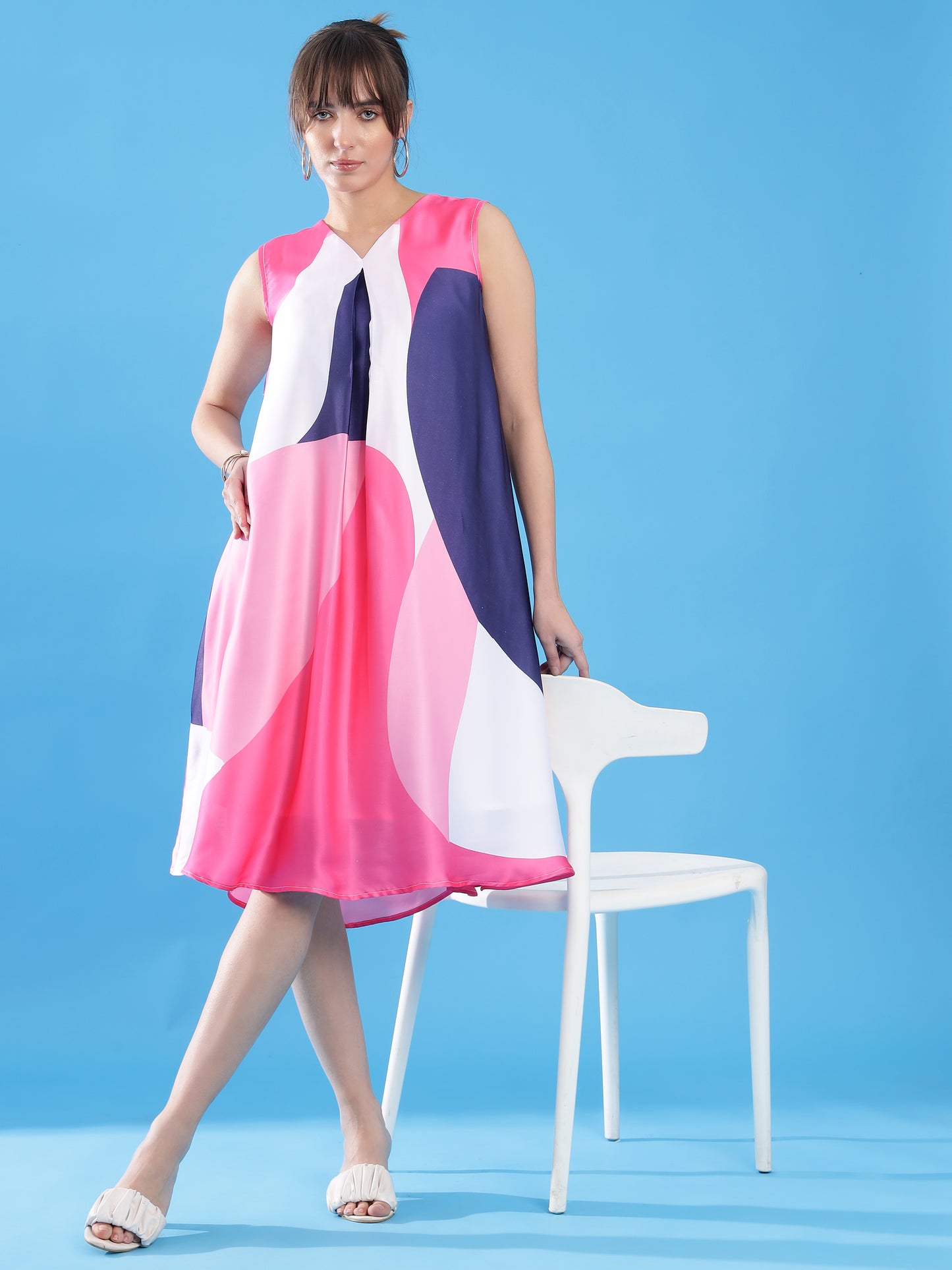 KSHWE's Radiant Bloom: Colourful Satin A-Line Dress for Effortless Elegance