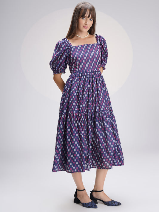 Chic Casual Ikat Mercerized Midi Dress in Beautiful Color Palette