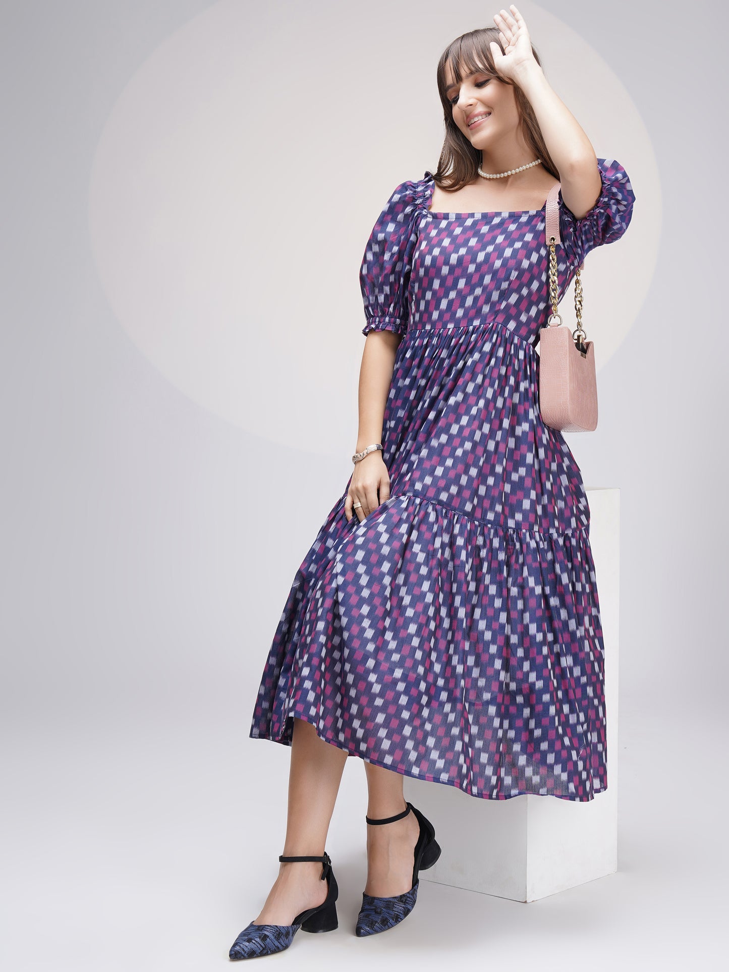 Chic Casual Ikat Mercerized Midi Dress in Beautiful Color Palette