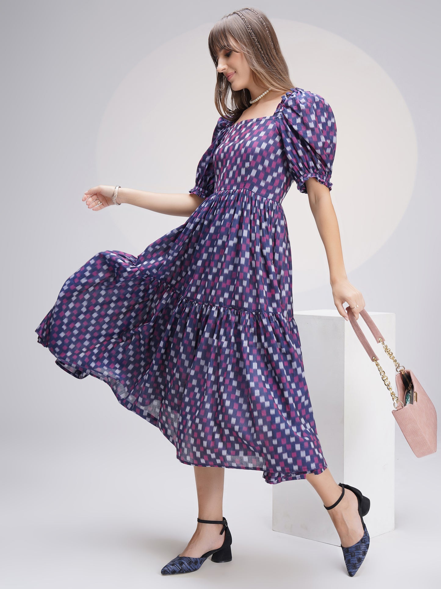 Chic Casual Ikat Mercerized Midi Dress in Beautiful Color Palette