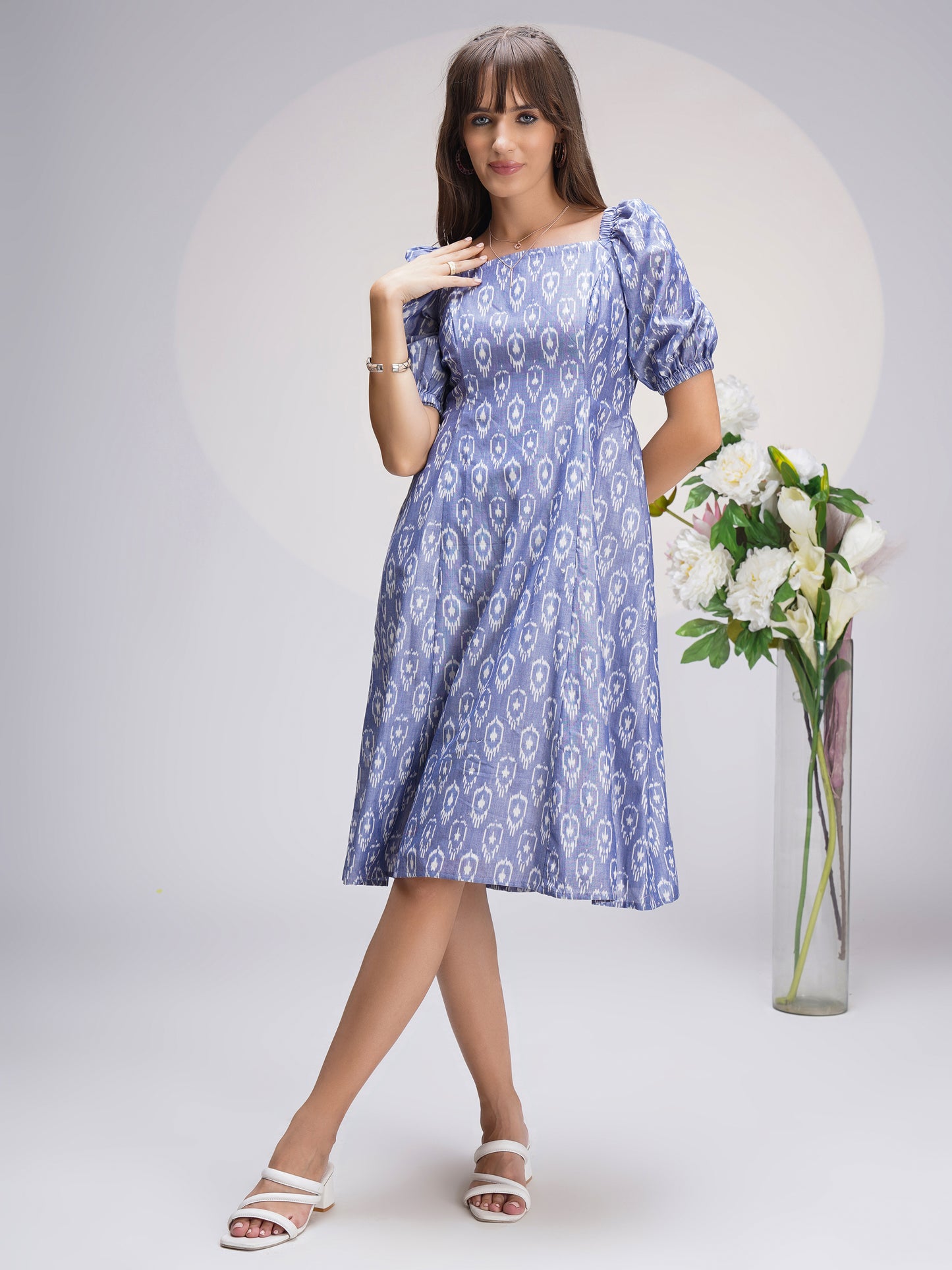 Smart Chic Ikat Princess Cut Midi Dress for Stylish Workwear