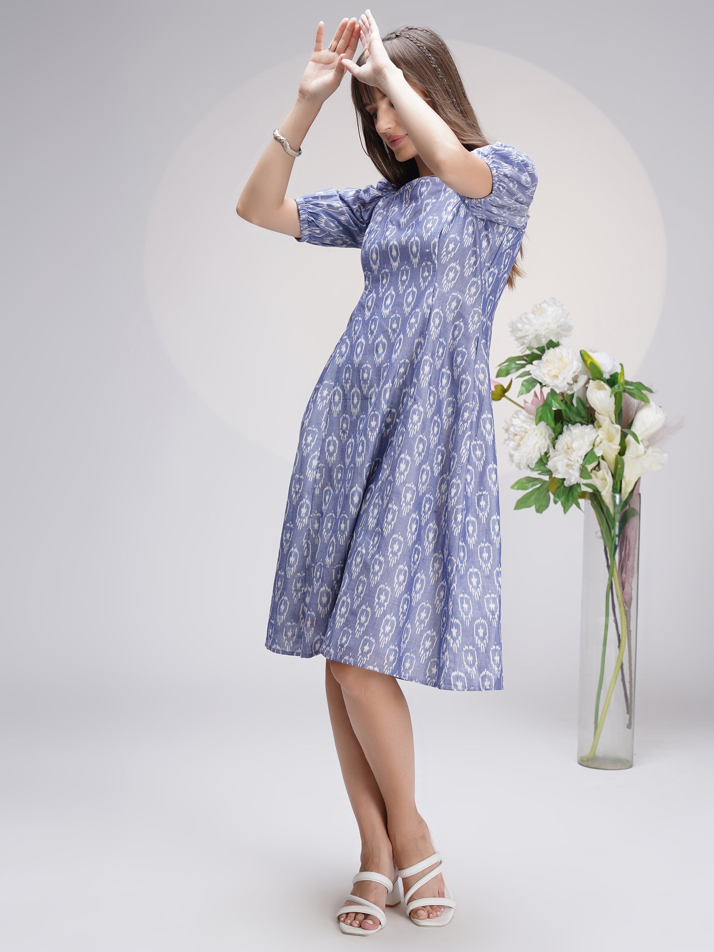 Smart Chic Ikat Princess Cut Midi Dress for Stylish Workwear