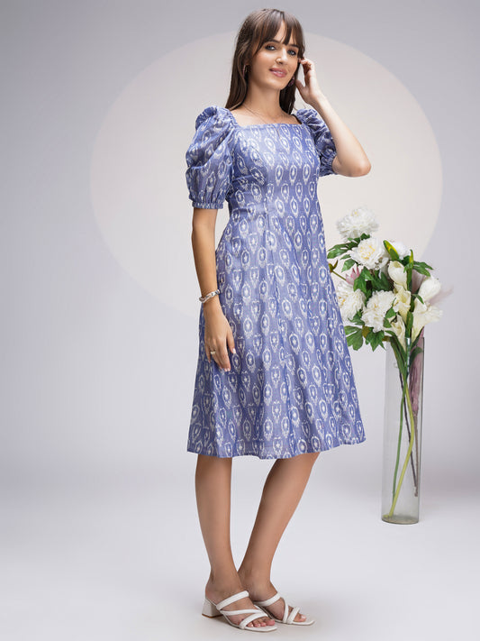 Smart Chic Ikat Princess Cut Midi Dress for Stylish Workwear