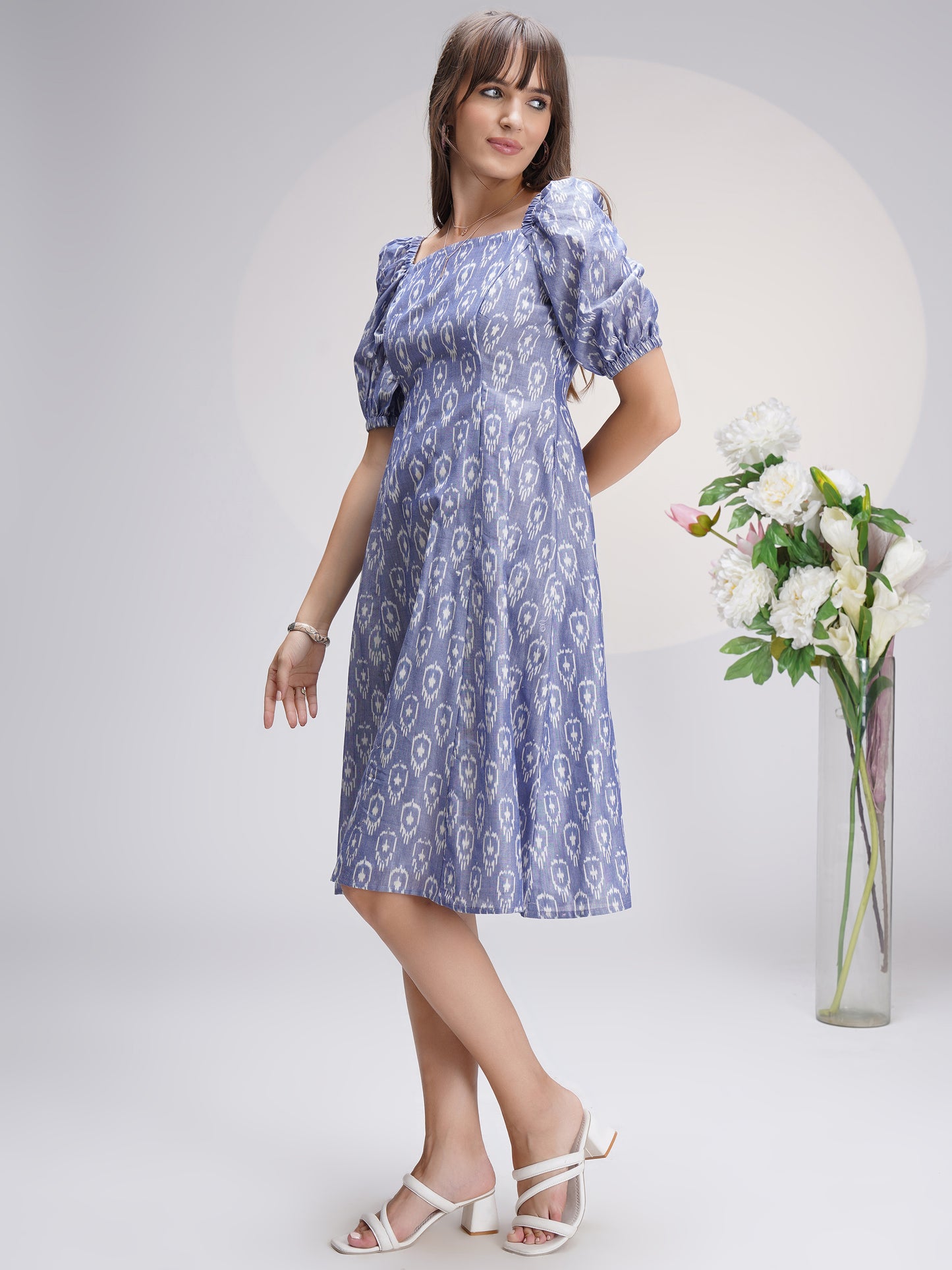 Smart Chic Ikat Princess Cut Midi Dress for Stylish Workwear