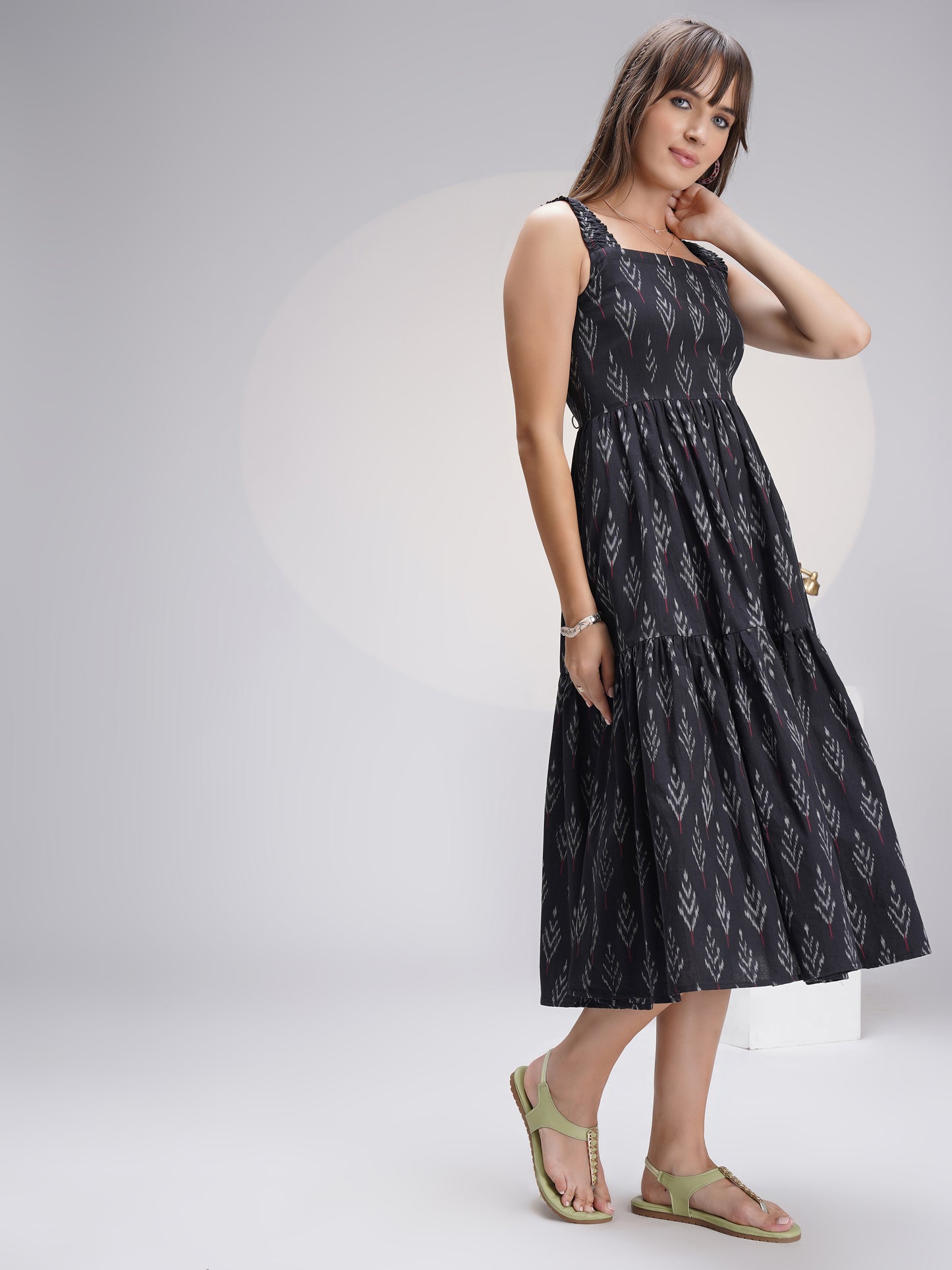 Casual Chic Sleeveless Ikat Cotton Midi Dress