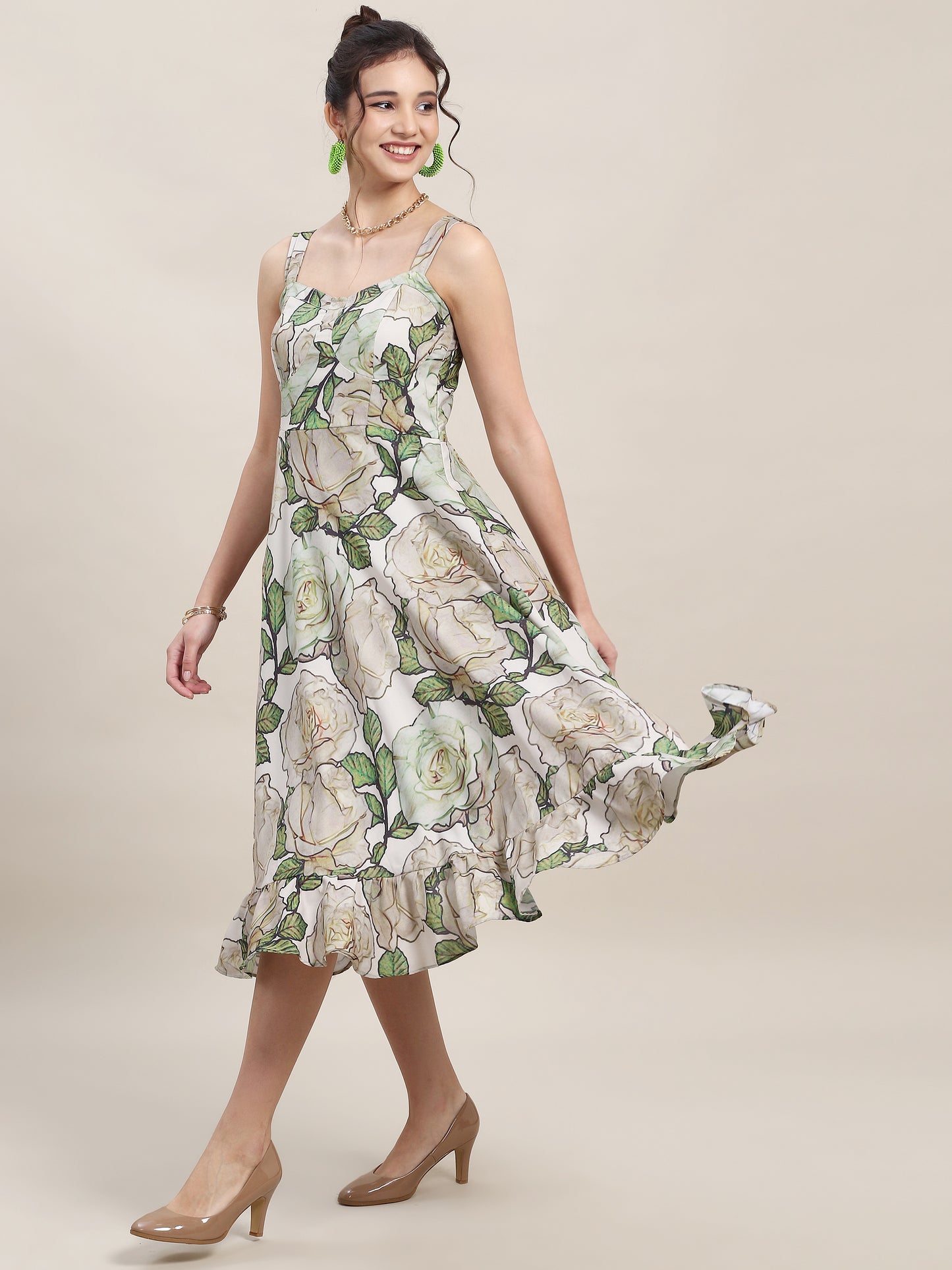 Green Floral Midi Dress