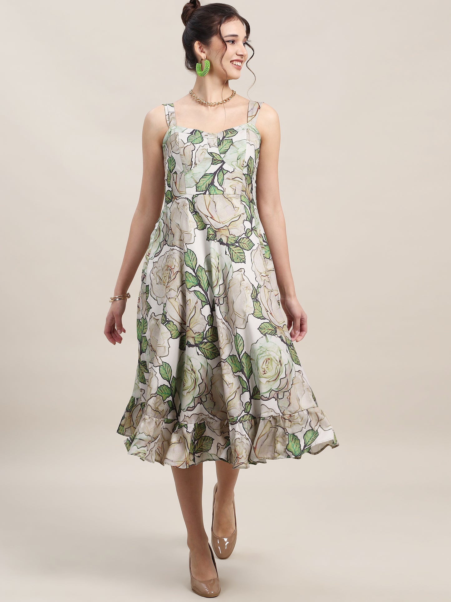 Green Floral Midi Dress