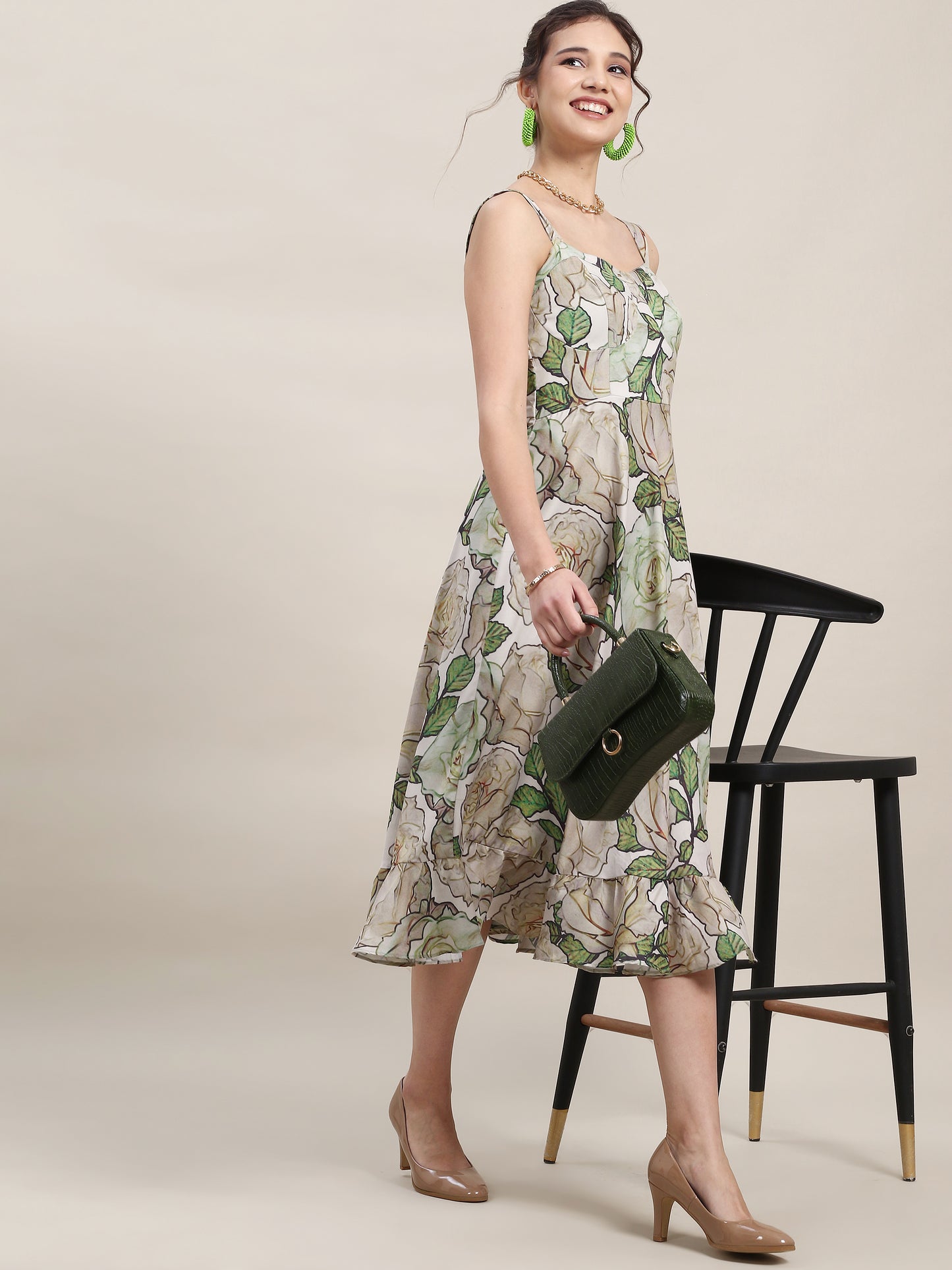 Green Floral Midi Dress