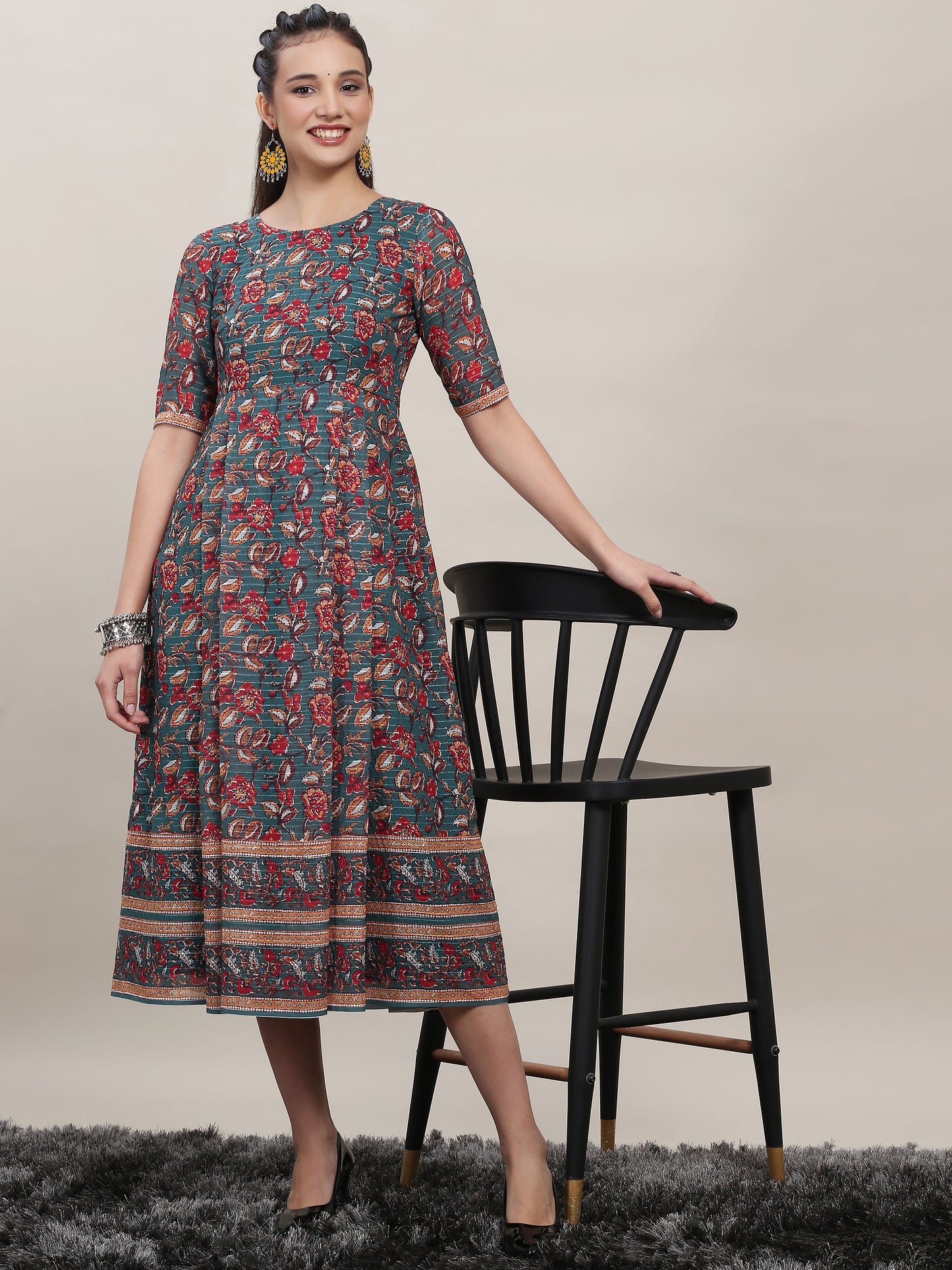 Kalamkari Print Georgette Dress