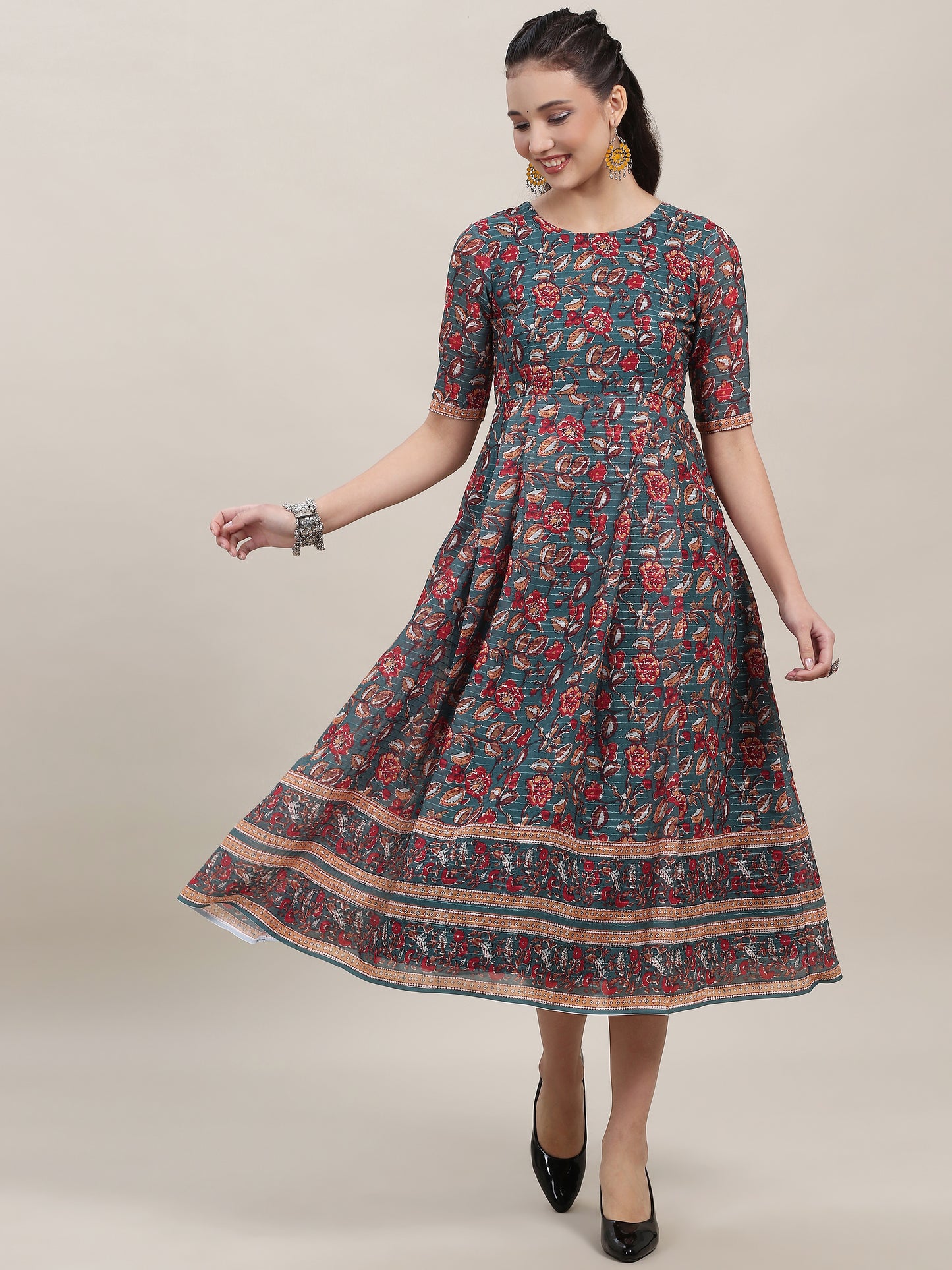 Kalamkari Print Georgette Dress