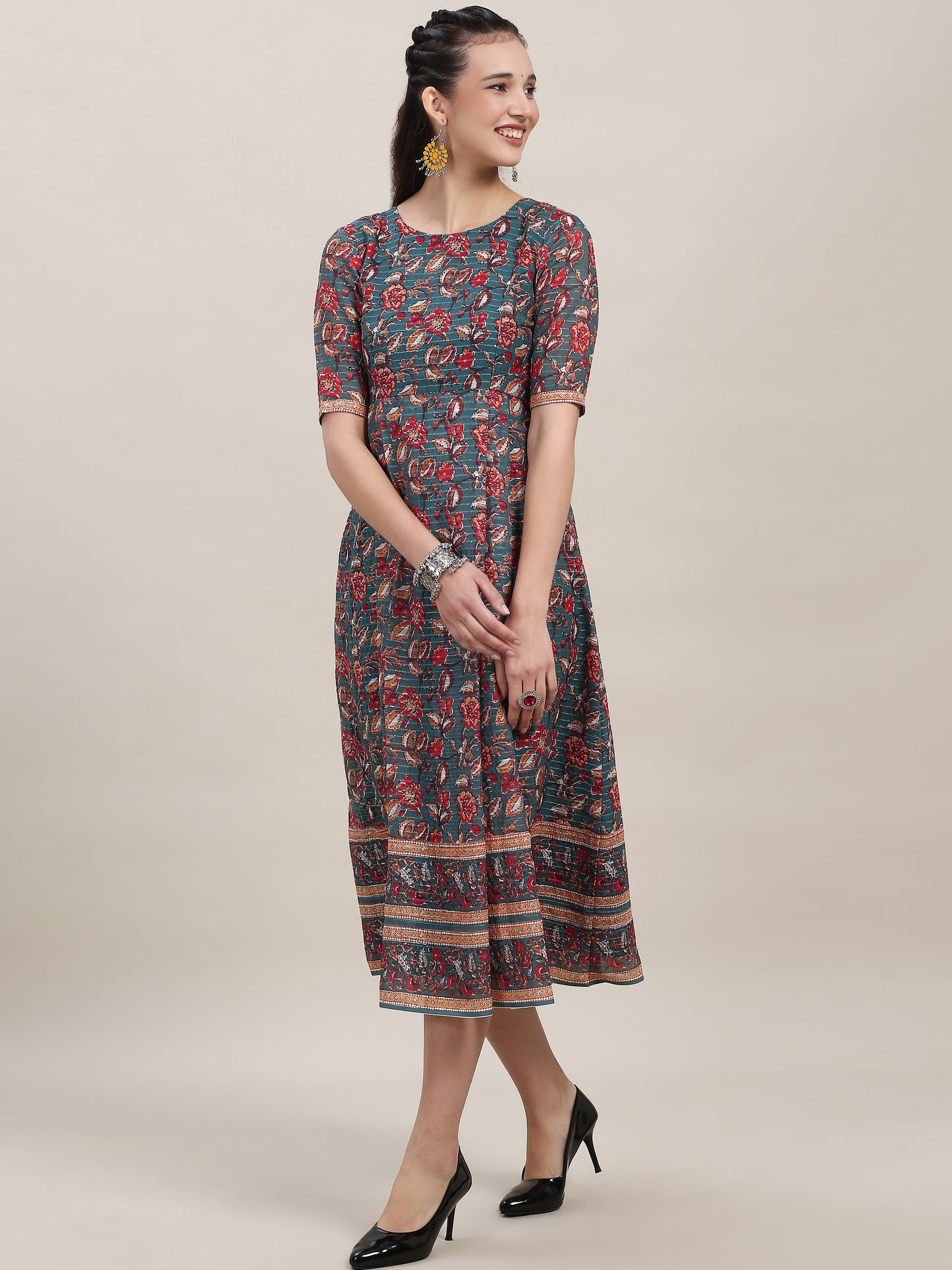 Kalamkari Print Georgette Dress