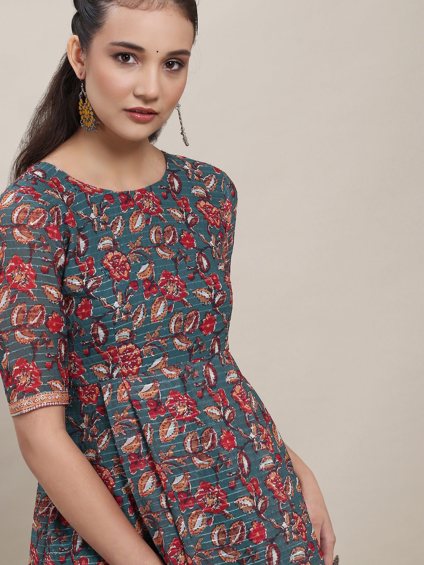 Kalamkari Print Georgette Dress