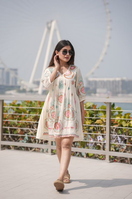 Embroidered Cotton White Dress